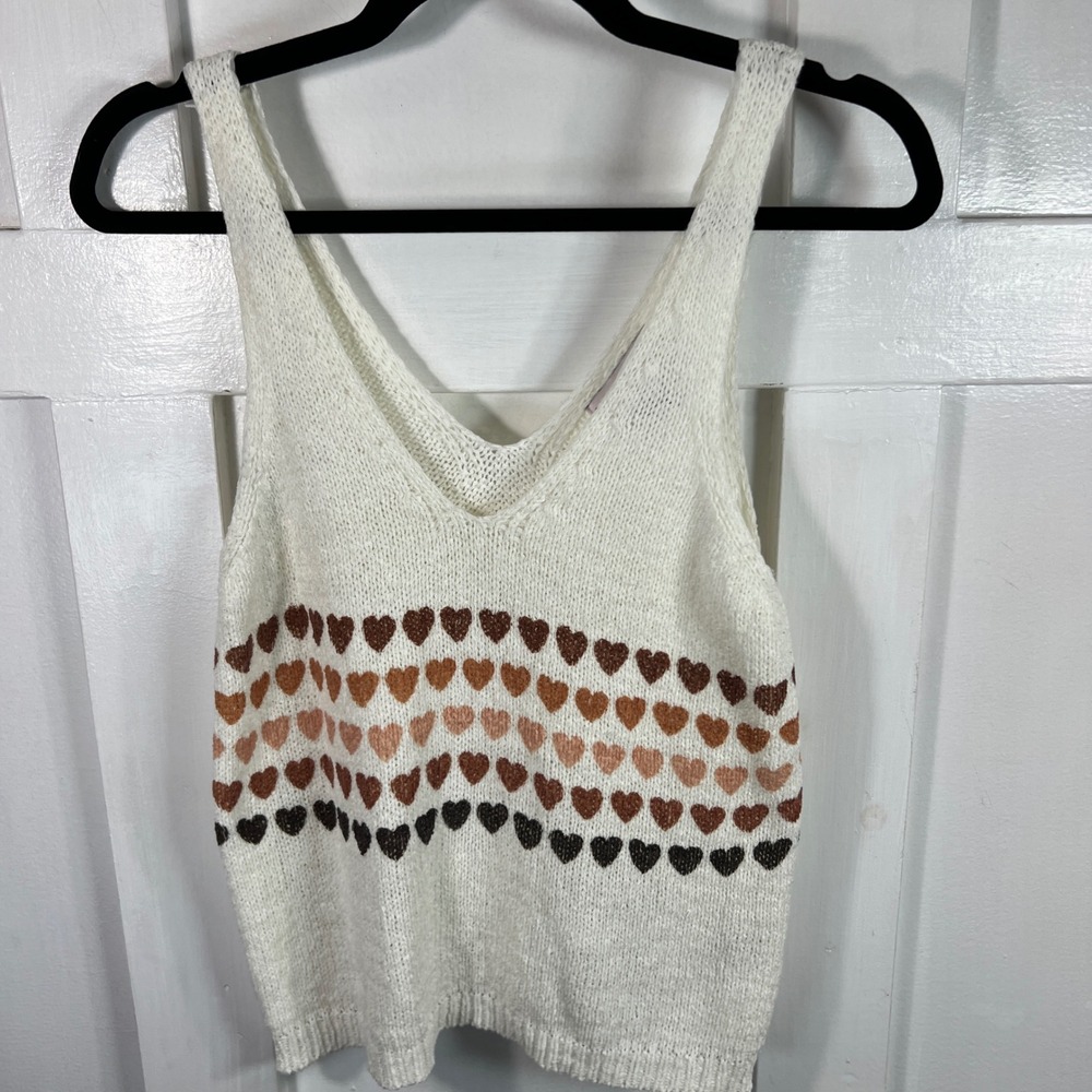 Sincerely Jules White Heart Knit Sweater Tank Top V-Neck STX21011030 M